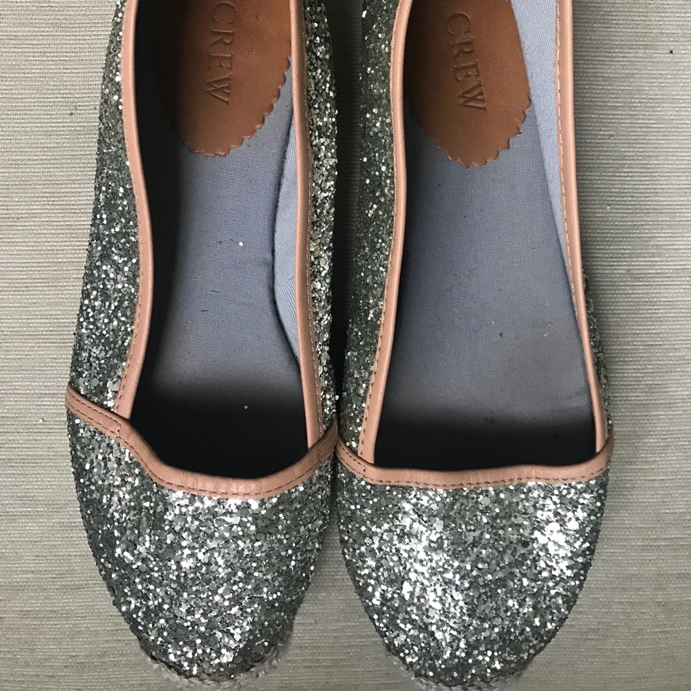 JCREW Silver Glitter Espadrille Flats Sz 8